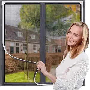 Magnetic Window Screen Mesh, Max 39" x 59", White Frame Grey Mesh