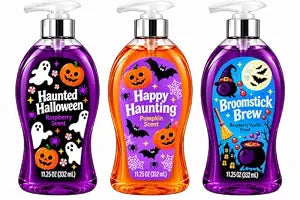 Halloween Hand Soap, 3 Pack, Limited Edition Hand Wash, Jack-O-Lantern and Ghost Seasonal Packaging, Raspberry, Vanilla and Pumpkin Fall Scents, Pump Bottles, 11.25 oz. Each