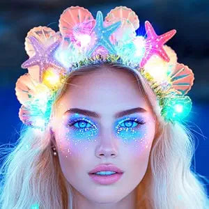 GORTIN Light Up Mermaid Headband LED Glow Starfish Headbands Seashell Headpiece Costume Hair Accessories for Women