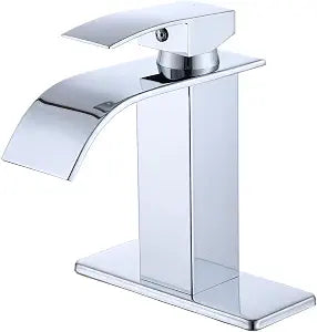 Wicibim Chrome Plating Bathroom Faucet,Modern Waterfall Black Bathroom Faucet,Single Handle Suitable for 1 or 3 Holes,Supply Deck Plate and Hose