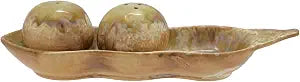 Creative Co-Op Stoneware Pea Shaped Salt & Pepper Shaker Set