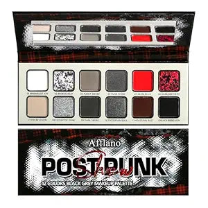 Black Gray Red Goth Makeup Palette, High Pigmented Grey Silver Brown Matte Shimmer Smokey Eyeshadow Palette, 12 Color Long Last Dark Emo Grunge Vampire Eye Shadow for Daily & Halloween Clown,Blendable