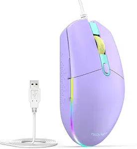TECKNET Wired Mouse with RGB Backlit, Full Size Mouse with Side Buttons
