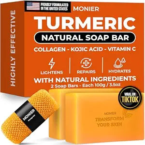 MONIER Turmeric Soap Bar for Dark Spots - With Kojic Acid & Collagen