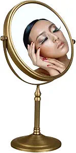 Leyden Antique Brass Makeup Mirror, 3X Magnifying Vanity Mirror Tabletop Double Side 7.8 Inch Bathroom Hardware Accessories