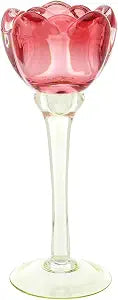 47th & Main Glass Poppy Votive Candle Holder, 3.25" Diameter x 8" Tall, Berry