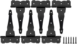 HOME MASTER HARDWARE 8" Heavy Duty Gate Hinges, 6 Pack Black T Strap Hinges