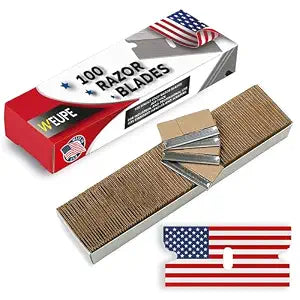 Single Edge Razor Blades, 100 Pack, Made in the USA, Industrial Razor Blades, Scraper Refills, Box Cutter, Paint Scraper, Safety Straight Edge Razor Blades