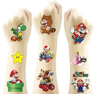 20 Sheets Mario Temporary Tattoos for Teen, Video Game Birthday Party Favors, Cute Cartoon Decoration Sticker Gifts for Adult Activity Class Prizes Carnival Christmas Rewards