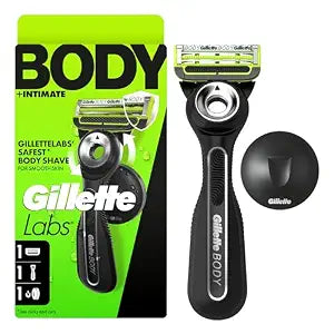 Gillette Labs Body + Intimate Razor For Men, Handle + 1 Blade Refill, Magnetic Shower Hanger