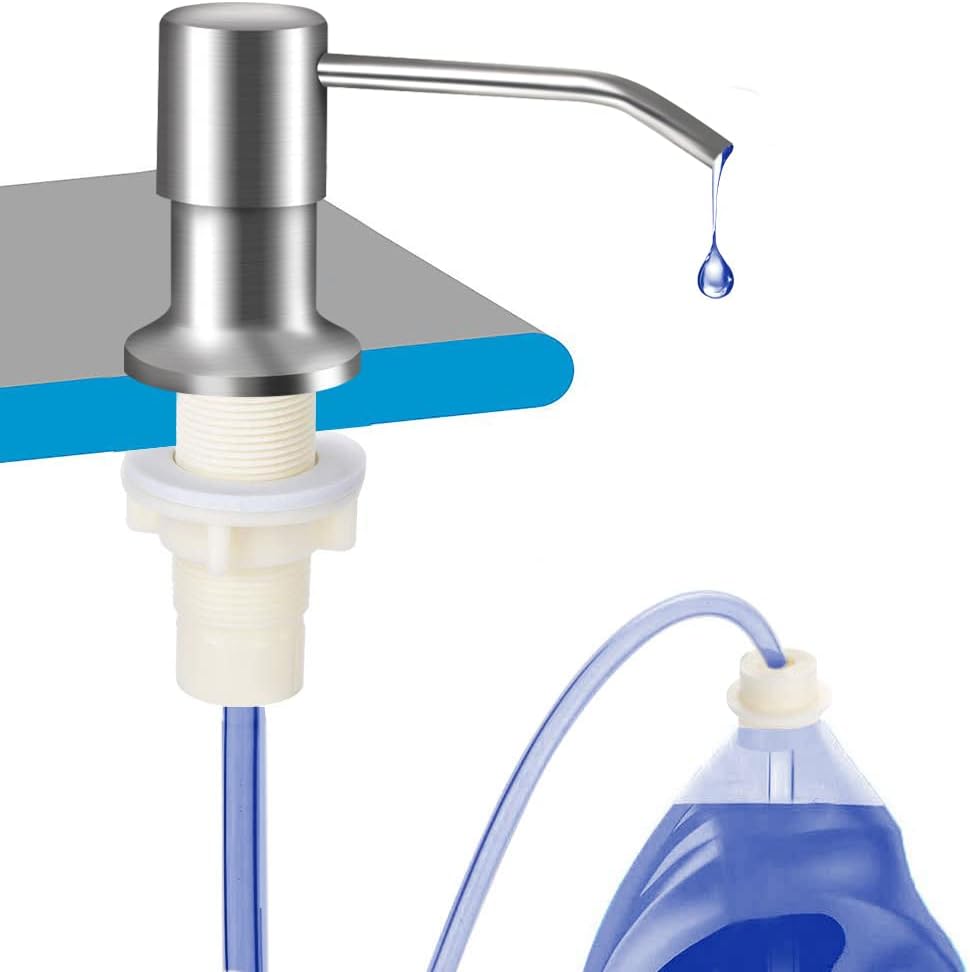 OHiHi Dish Soap Dispenser for Kitchen Sink (Brushed Nickel), Countertop Sink Soap Dispenser Water Pump with 47'' No-Spill Extension Tube Kit Design for Kitchen Bathroom, No More Refills ï¼ˆSliverï¼‰