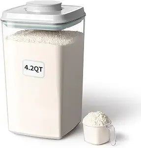Ankou Airtight Pop Food Storage Container with Lid & 130ml Scoop, 4L/4.2qt BPA-Free Cereal, Rice, Flour, Pasta & Snack Container, Stackable & Durable,Kitchen Pantry Organizer