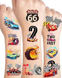 216 Pcs Two Fast Temporary Tattoos for Race Car Theme Party Decorations - 2 Fast 2 Curious Style Party Tattoos Stickers, Racing Enthusiast Temporary Tattoos for Theme Birthdays