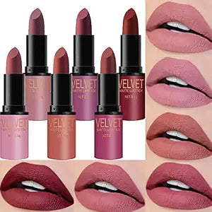 Dulele 6 Colors Velvet Smooth Matte Lipstick Set, Long Lasting & Waterproof