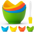 Mikim Silicone Egg Poacher Cups with Ring Standers, Nonstick Egg Poaching Cup for Stovetop Air Fryer Cooking, BPA Free, 4 Pack with Extra Oil Brush