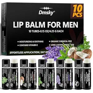 10 Pack Lip Balm for Men,Hydrating Natural Chapstick Bulk Vitamin E and Beeswax - 5 Flavors Chapstick for Men Gift,Peppermint,Coconut,Vanilla,Lavender & Unscent