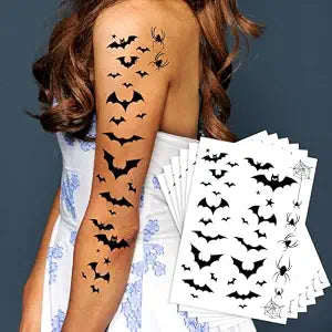 Kotbs 6-Sheet Bat & Spider Temporary Tattoos, Halloween Costume Kit
