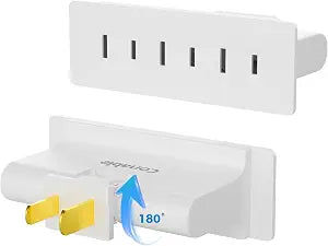3 Outlets 2 Prong Polarized Lateral Swivel Wall Tap Adapter, White, 1 Pack
