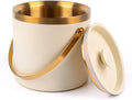 3L beige white Double Wall Insulated Stainless Steel Ice Bucket with scoop for Cocktail Bar,Metal Ice Bucket for freezer with Lid for parties.ice Container to Keep Ice Colder,bar cart accessories