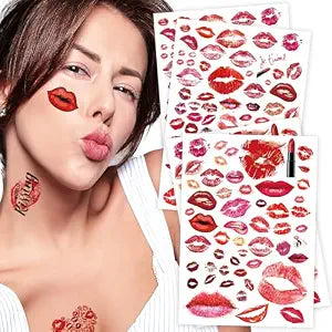 Kotbs 4-Sheet Kiss Lips Temporary Tattoos, Waterproof Tattoo Stickers