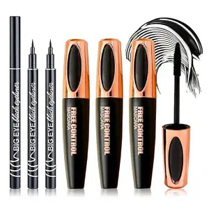 6PCS Black Mascara & Eyeliner Pen Makeup Gift Set,Waterproof Long Lasting Smudge Proof Volume and Length Mascara, Easy to Use, Highly Pigmented Liquid Eye Liner Pencils for Women