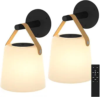 TACAHE Rechargeable Wall Sconce - Plastic Lampshade - Set of 2 (Black)