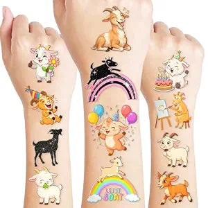Cute Goat Temporary Tattoos for Kids, 96 PCS Pre-Cut
