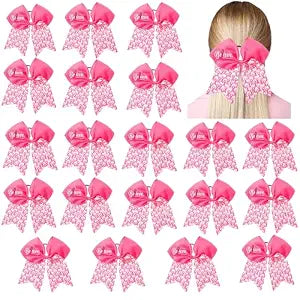 20 Pieces 7 Inch Breast Cancer Awareness Cheer Bows Pink Ribbon Hair Band Elastic Scrunchies Cheerleading with Hair Band Hair Accessories for Teens Women (Believe）