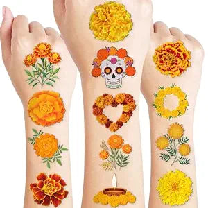 Marigold Flower Temporary Tattoos, 100 PCS