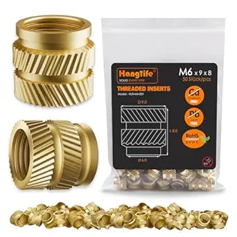 HANGLIFE Heat-Set Threaded Inserts, M6 Heat Set Insert for 3D Printing Components and Plastic Parts - Brass Metric Knurled Nuts (50 Pieces)