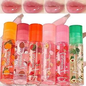 Baorder 6 Pcs Roll On Lip Gloss Set,Fruity Flavors Moisturizing Lip Stain,Transparent Plumping Lip Oil,Hydrating Shine,Lip care,Party Gift for Women