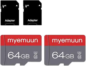 2 Pack 64 GB Micro Memory Card with Adapter, TF Memory Card Class 10, Mini Memory Card for Smartphone/Tablet/Camera/Personal Computer (64GB*2)