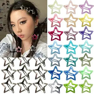 30 PCS Sparkling Star Hair Clips Snap Hair Accessories Non Slip Clips for Girls Women Metal Hair Clip Star Hair Barrettes Stars Hair Clips for Women Stars Hair Clip