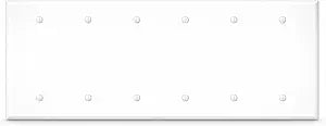 6-Gang Blank Wall Plate, 11.81" x 4.5", White Steel Cover, Made in the USA