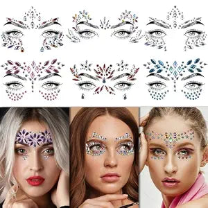 12 Sets Face Gems for Women, Fairy Rave Accessories Makeup Nail Stickers