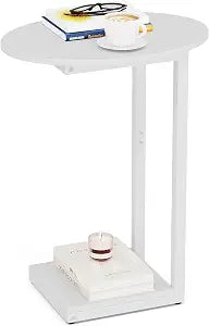 Hosfais Small Side Table End Table, C Shaped Oval Coffee Table, Wooden TV Tray for Living Room, Bedroom, Couch, Small Spaces (White)