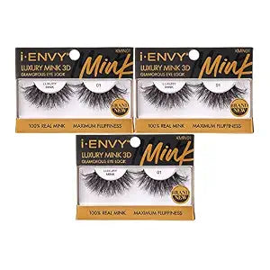 i-ENVY Luxury Mink Collection False Eyelashes 100% Real Mink Glamorous Eye Look Lashes Maximum Fluffiness 3D Multi-Curl Angle (3 Pack)