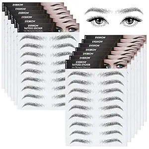 12 Sheets 4D Hair-Like Waterproof Eyebrow Tattoos Stickers Eyebrow Transfers Stickers Grooming Shaping Eyebrow Sticker for Women and Girls (2 Style) (Simple Style)