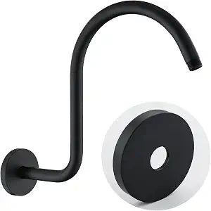 RANDOM S Shaped Shower Head Riser Pipe,Goose Neck Shower Arm 13 Inch Shower Head Extension Arm with Flange,Standard 1/2" Connection,Matte Black.RD-91098-13MB