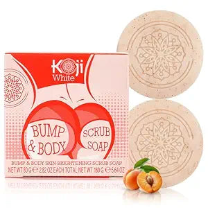 Koji White Kojic Acid Bump Eraser Body Scrub Soap for Exfoliation Butt, Elbow, Underarm with Glutathione, Coenzyme Q10, Skin Brightening for Fade Dark Spots, Fine Lines and Wrinkles, 2.82 oz (2 Bars)