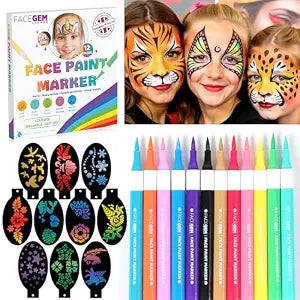 12 Colour Face Paint ï¿½ï¿½ï¿½ Water-Based ï¿½ï¿½ï¿½ Mess-Free Face Painting Kit with Stencils ï¿½ï¿½ï¿½ Fast-Drying, Washable, Easy to Clean, Non-Toxic Face Paint for Festivals, Parties, Masquerade, Fan