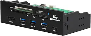 Kingwin Powered USB Hub 3.0 w/ 1 USB-C Port, SD Card Reader & Micro SD Card Reader - Sata Power Port w/Lightning Speed Data Transfer Up to 5Gbps - 5.25" Computer Case Front Bay, black (KW525-3U3CR)