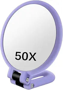 Double Sided Vanity Makeup Mirror 50X Magnifying Mirror for Travel with Handle, Double-Sided 1X/50X Magnification Hand Mirror for Makeup,Travel Mirror,Beauty Gift for Women and Girls (Purple)