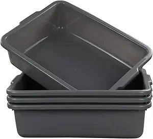 4-Pack Bus Tubs, Commercial Tote Box, Plastic Bus Box (13 L), Grey