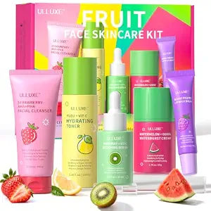 Skin Care Set for Teen Girls & Boys, 5 Fruit Daily Routine Set, Facial Cleanser, Hydrating Toner, Face Serum, Waterburst Face Cream & Moisturizing Lip Balm, Skincare Gifts for Teens