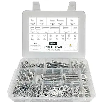 246 Hex Bolts, Nuts, Washers Assortment Kit, 304 Stainless Steel