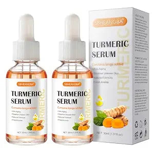 Turmeric Serum for Dark Spots，2 PCS Face Serum Turmeric Dark Spot Corrector Serum for Face, Moisturizing Massage Essence Reduces Hyper pigmentation Age&Sun Spot, Facial Serum for Women & Men 1Fl Oz