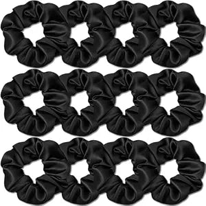 IVARYSS Scrunchies for Hair Sleep, Premium Satin Soft Than Silk for Women Curly Hair, Cute Bands Ties for Girls Thin | Thick Hair Styling, 12 Pack, Black