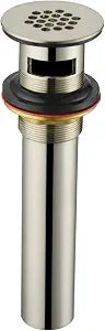 Purelux Grid Drain Strainer Assembly with Overflow for Bathroom Sink, Made of Brass Brushed Nickel