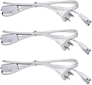 T5 T8 LED Tube Power Extension Cable with On/Off Switch, LED Light Fixture Extension Cable Wire 6FT/1.8M, White